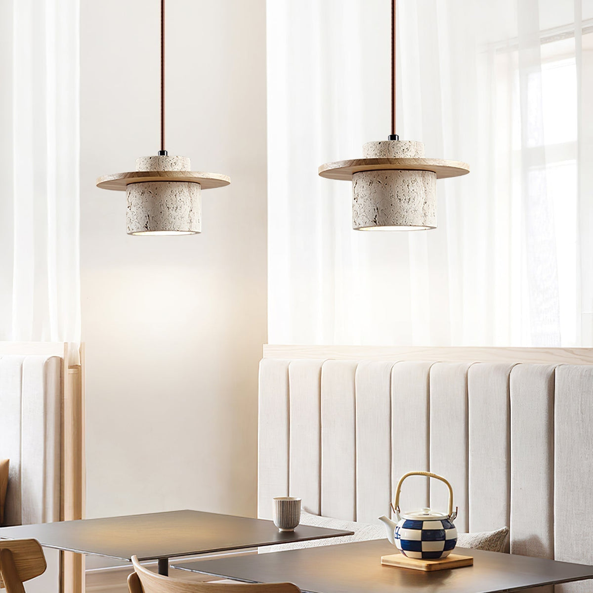 Travertine Disc Cylinder Pendant Light Ambient Glow
