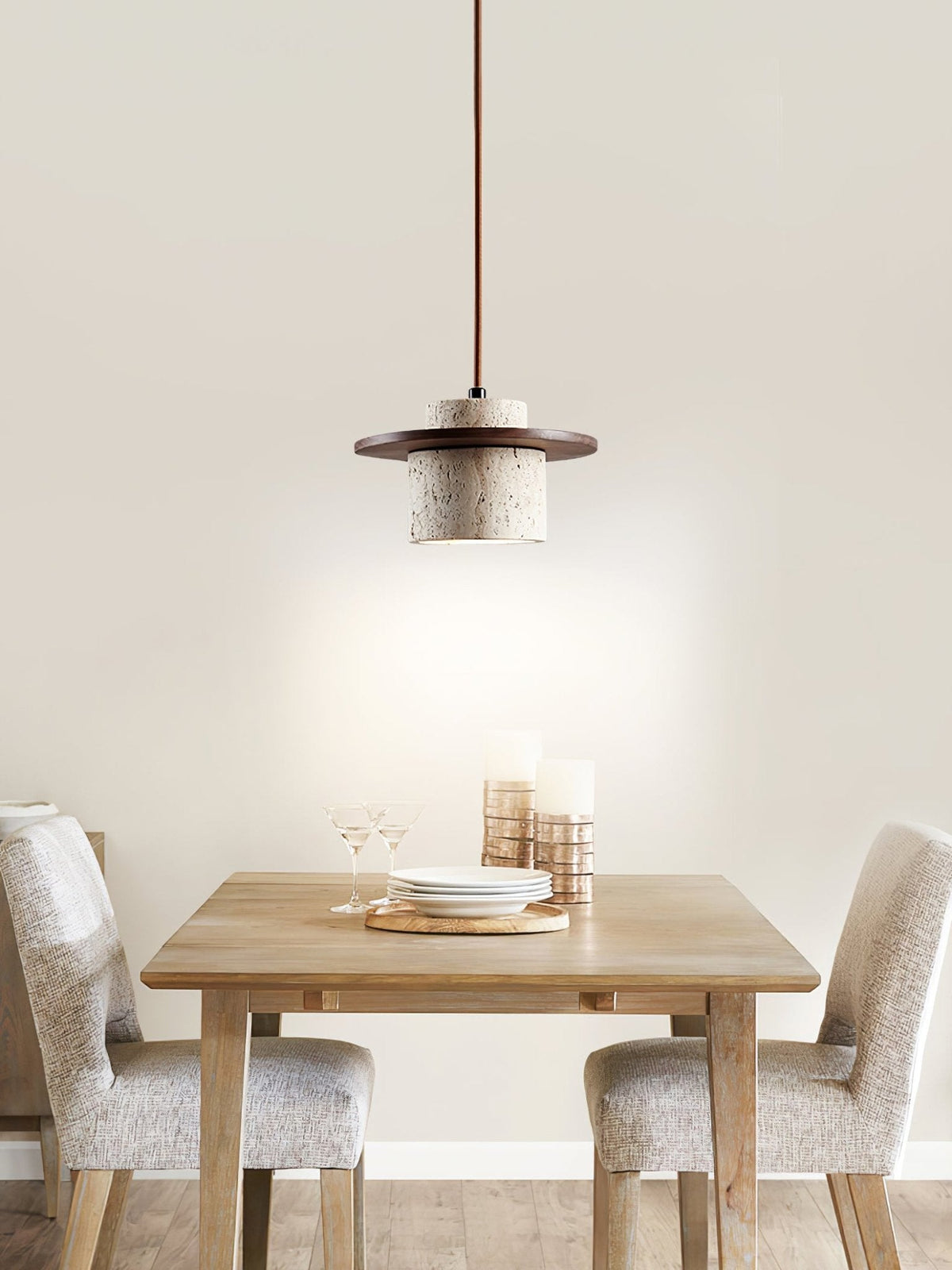 Travertine Disc Cylinder Pendant Light Ambient Glow