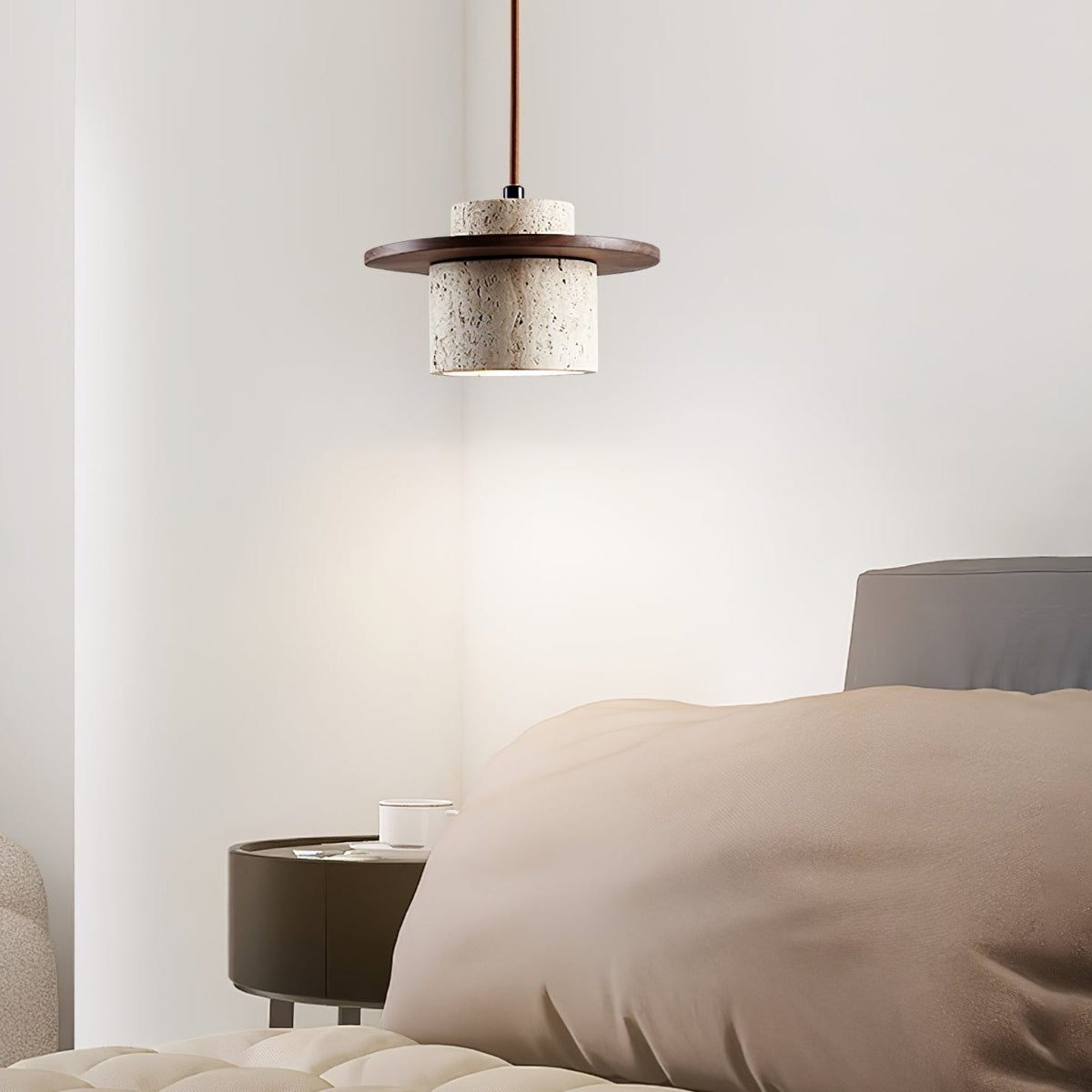 Travertine Disc Cylinder Pendant Light Ambient Glow