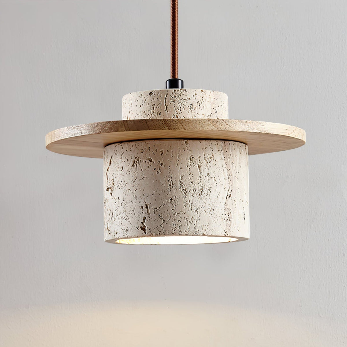 Travertine Disc Cylinder Pendant Light Ambient Glow