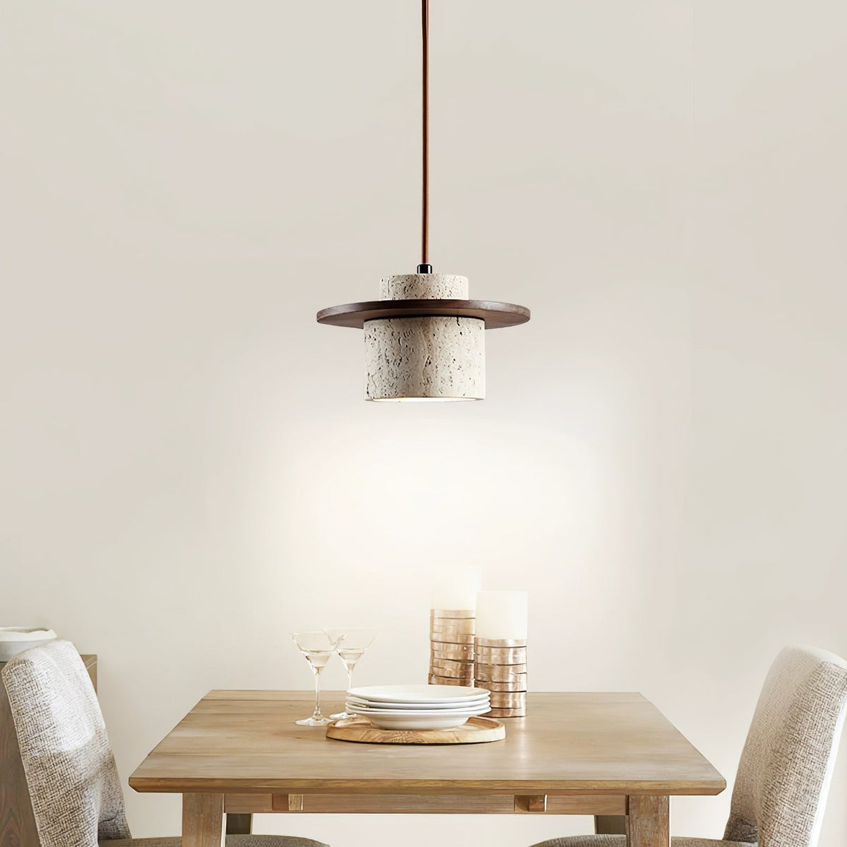 Travertine Disc Cylinder Pendant Light Ambient Glow