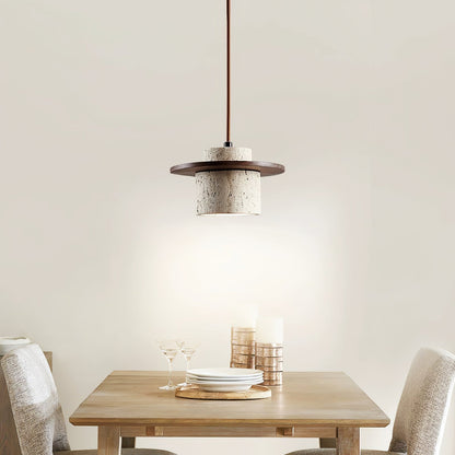 Travertine Disc Cylinder Pendant Light Ambient Glow