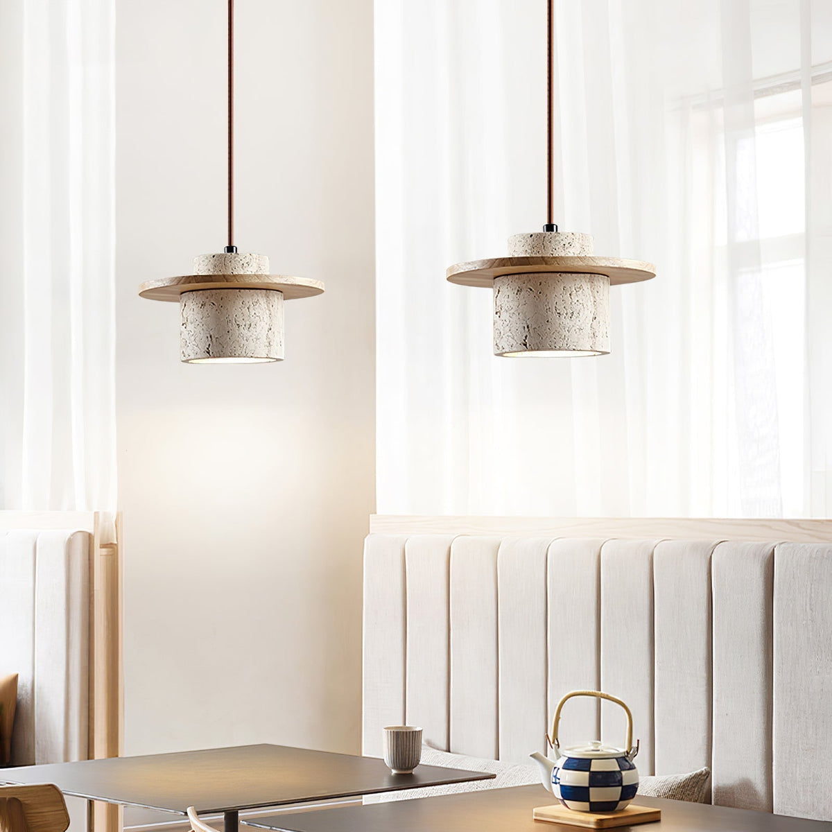 Travertine Disc Cylinder Pendant Light Ambient Glow