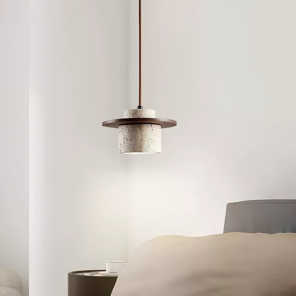 Travertine Disc Cylinder Pendant Light Ambient Glow