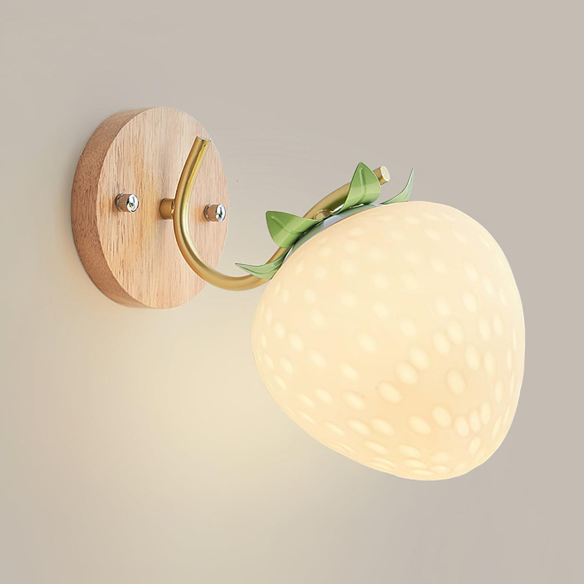 Wall Light With Wood Base And Metal Body Inspired By Strawberry
