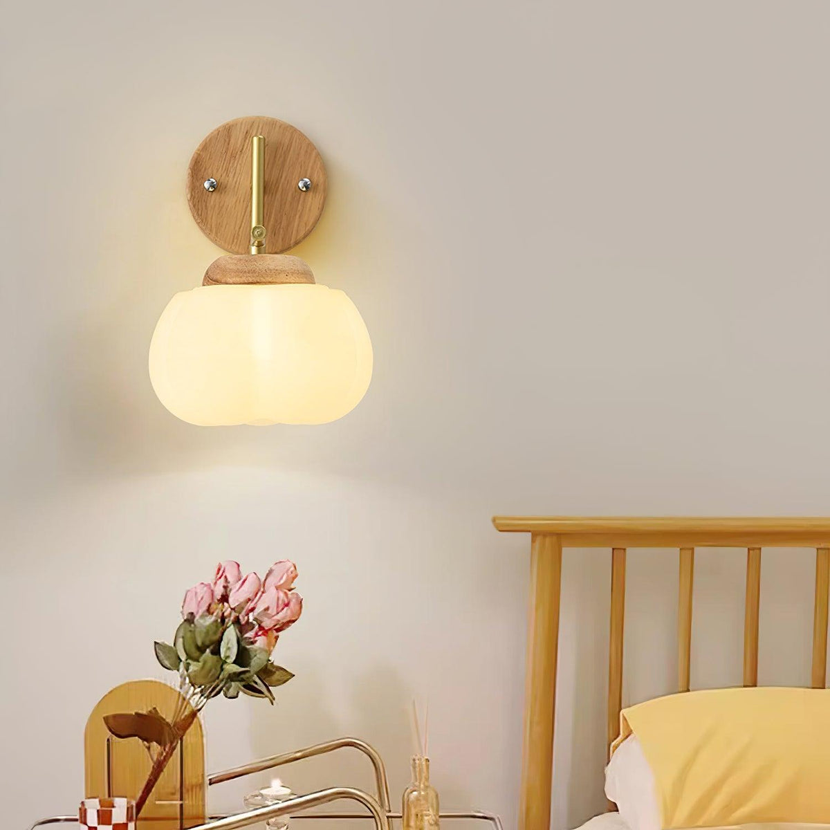 Wall Light With Wood Base And Metal Body Inspired By Strawberry