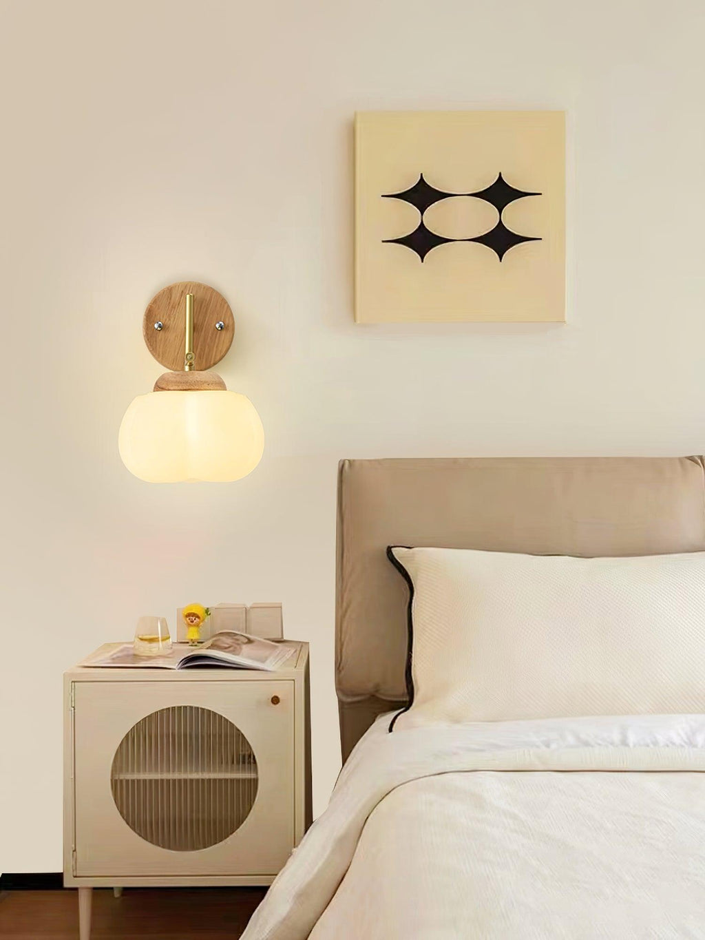 Wall Light With Wood Base And Metal Body Inspired By Strawberry