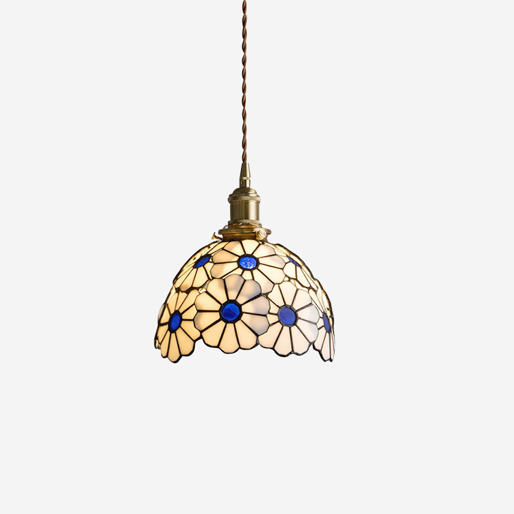 Pendant Light With Warm Glow And Bluebell Stained Glass