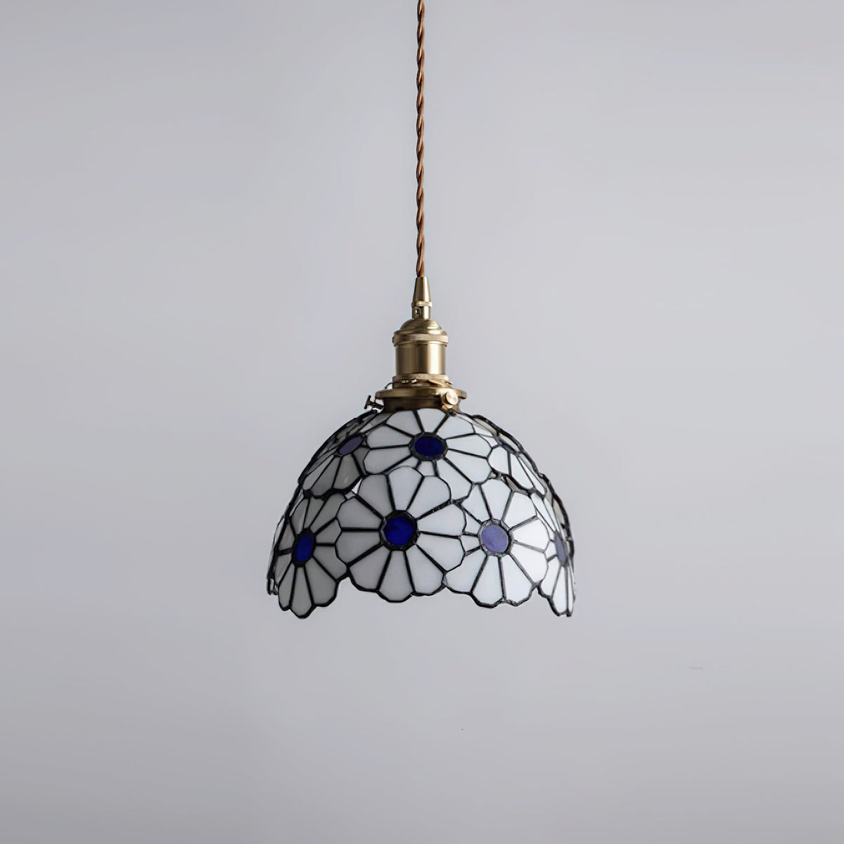 Pendant Light With Warm Glow And Bluebell Stained Glass