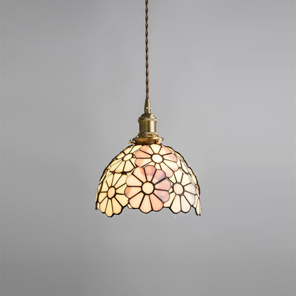 Pendant Light With Warm Glow And Bluebell Stained Glass