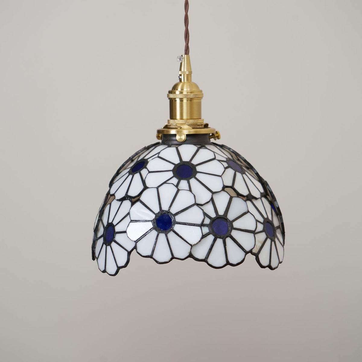 Pendant Light With Warm Glow And Bluebell Stained Glass