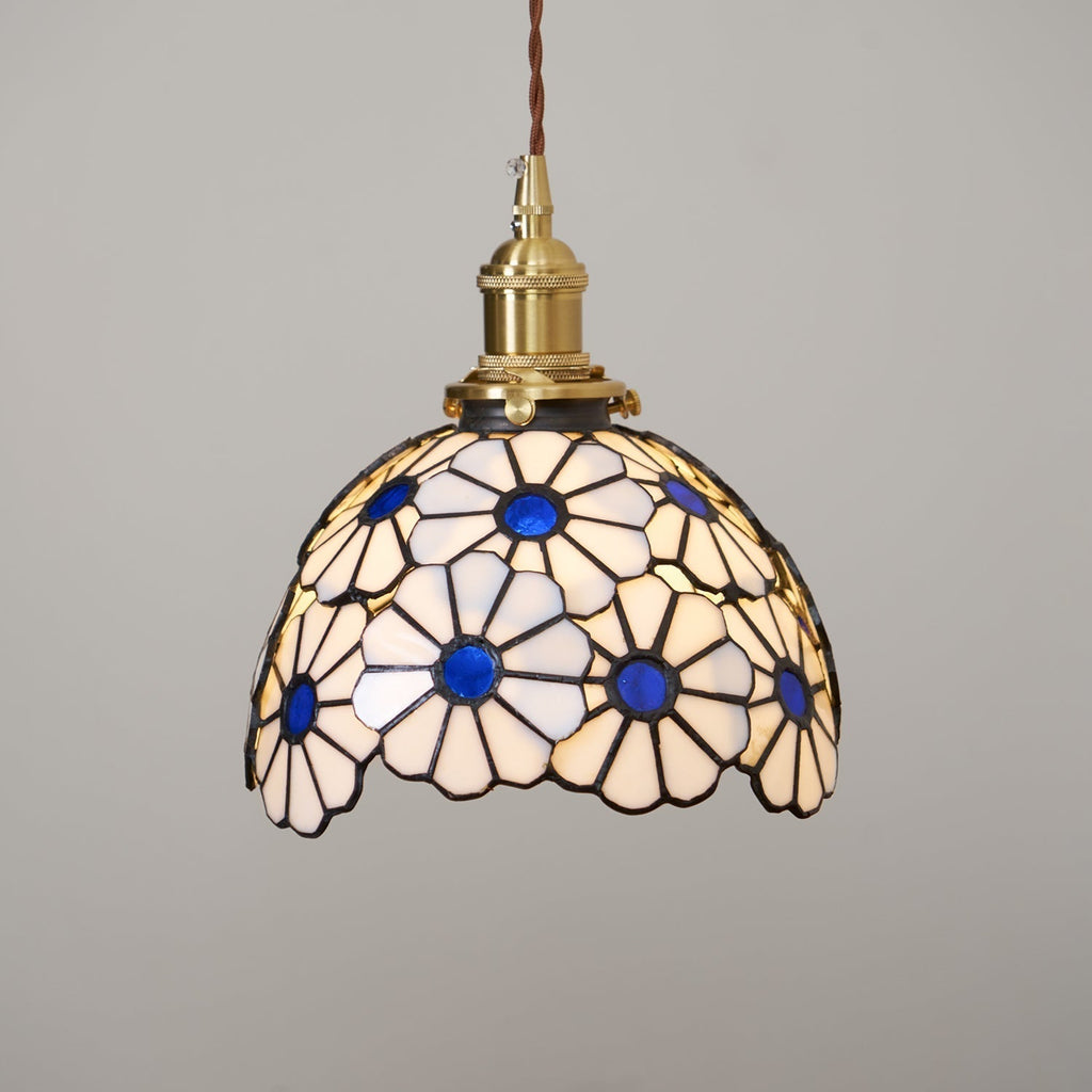 Pendant Light With Warm Glow And Bluebell Stained Glass