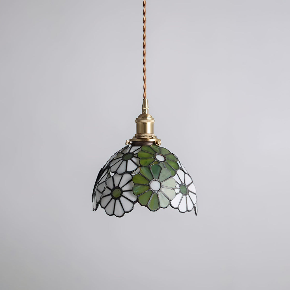 Pendant Light With Warm Glow And Bluebell Stained Glass