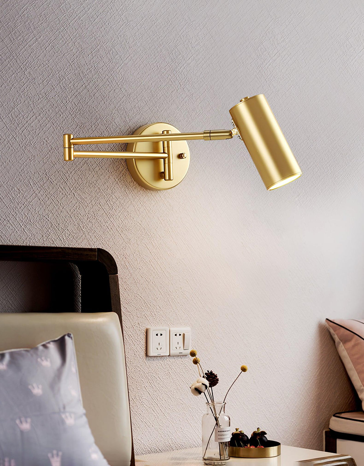 Black Or Gold Finish Luna Adjustable Swing Arm Wall Light