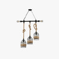 Black Metal Retro LED Pendant Light With Rope Detail