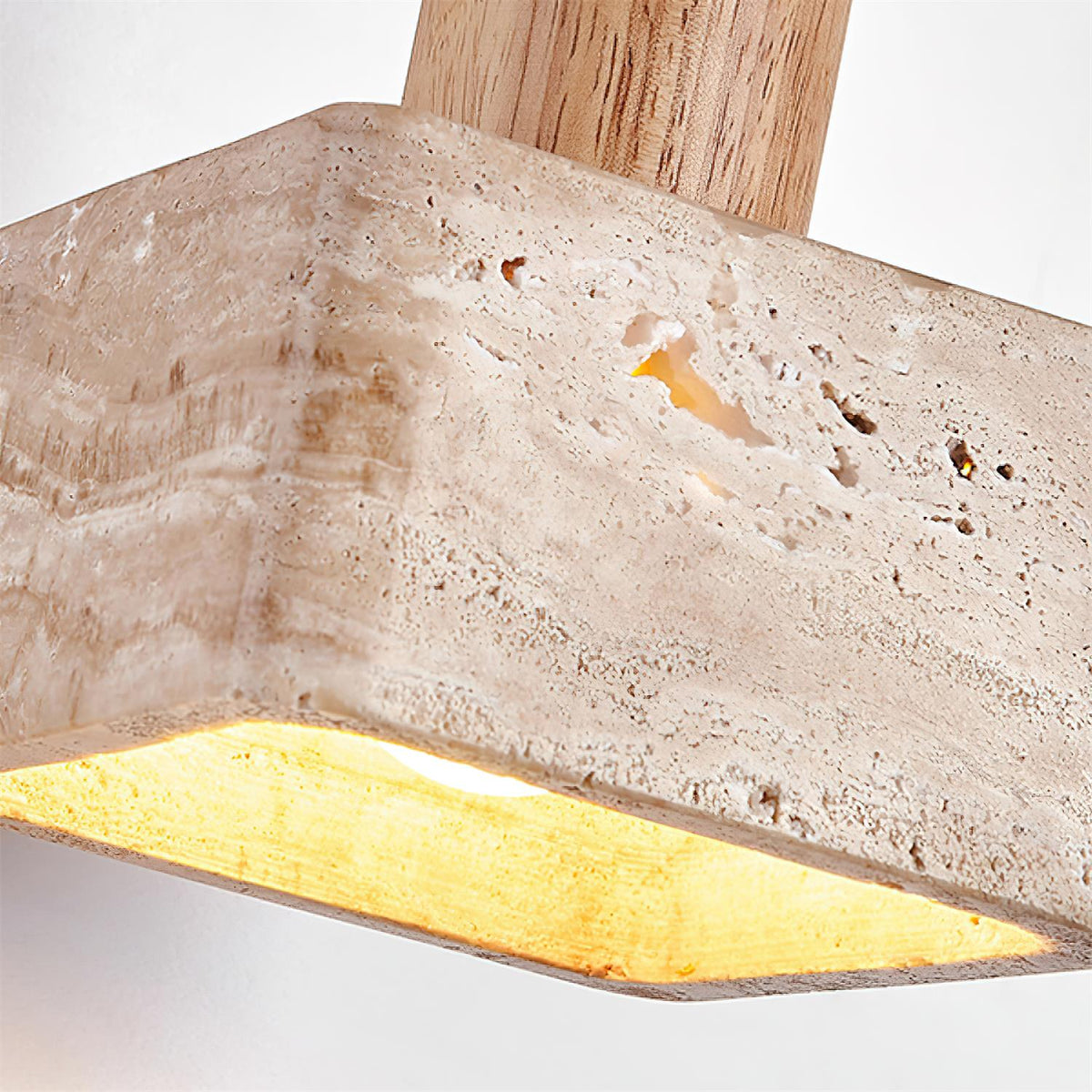 Square Travertine and Wood Pendant Light