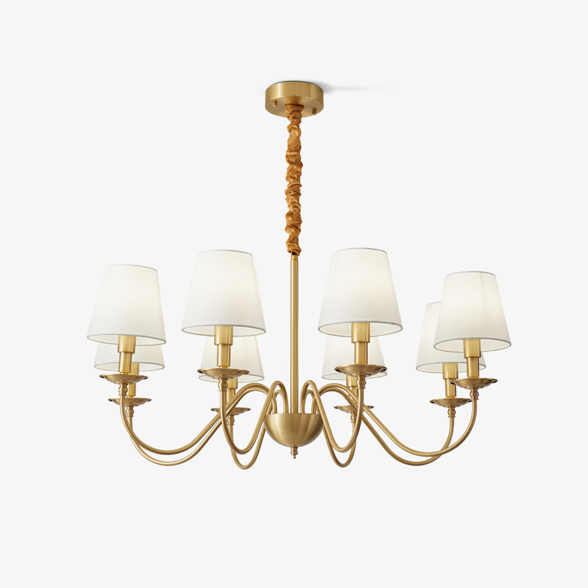 White Fabric Shade Vintage Brass LED Pendant Lamp