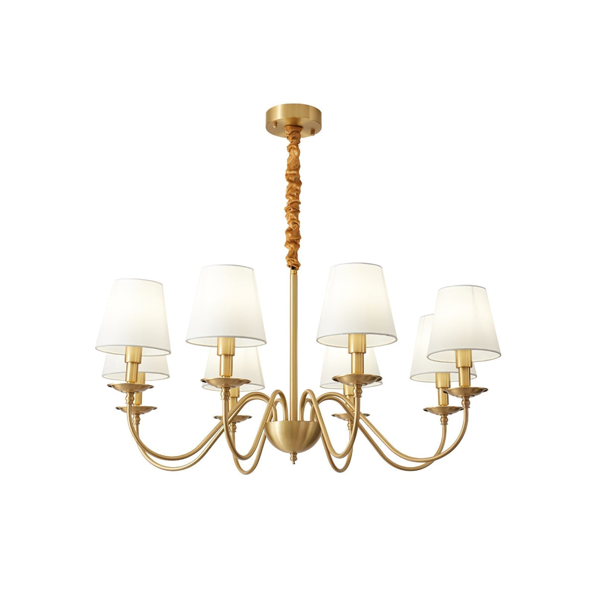 White Fabric Shade Vintage Brass LED Pendant Lamp