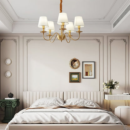 White Fabric Shade Vintage Brass LED Pendant Lamp
