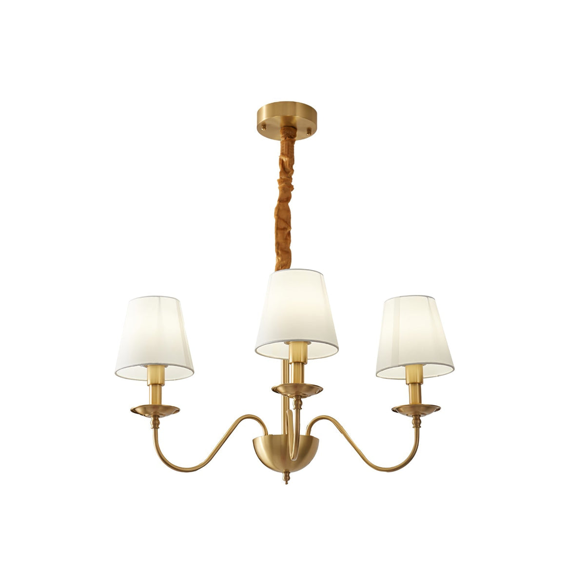 White Fabric Shade Vintage Brass LED Pendant Lamp