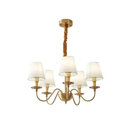 White Fabric Shade Vintage Brass LED Pendant Lamp