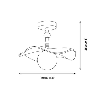 Beige Glass Shade Semi Flush Walnut Wood Ceiling Light Dimmable