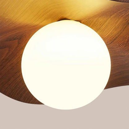 Beige Glass Shade Semi Flush Walnut Wood Ceiling Light Dimmable