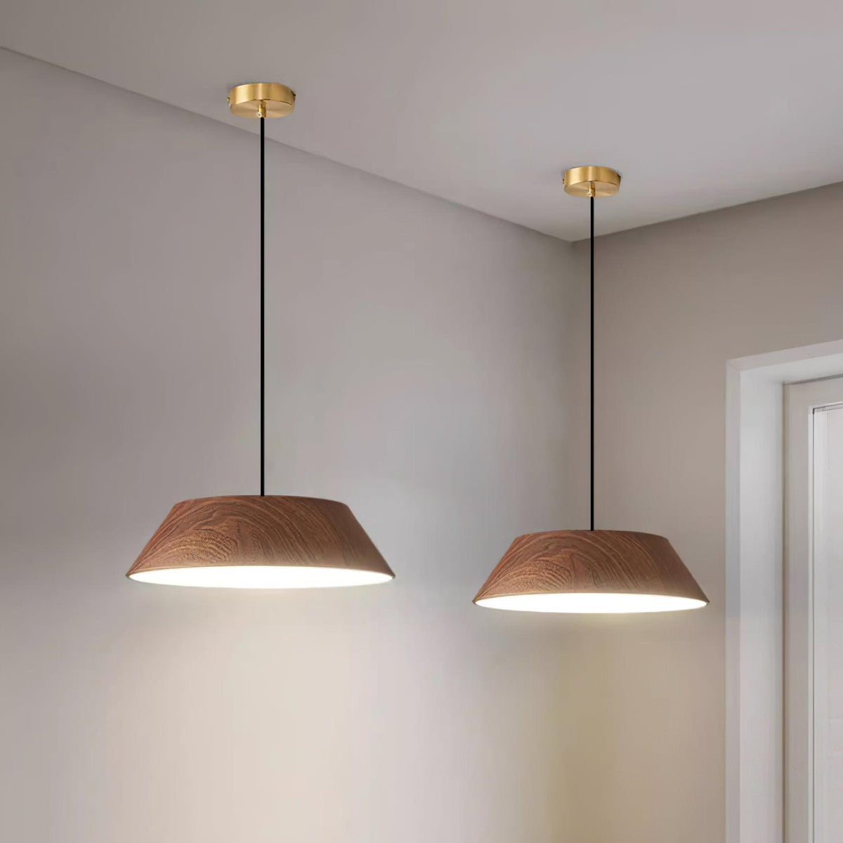 Integrated LED Pendant Light With Walnut Wood Grain