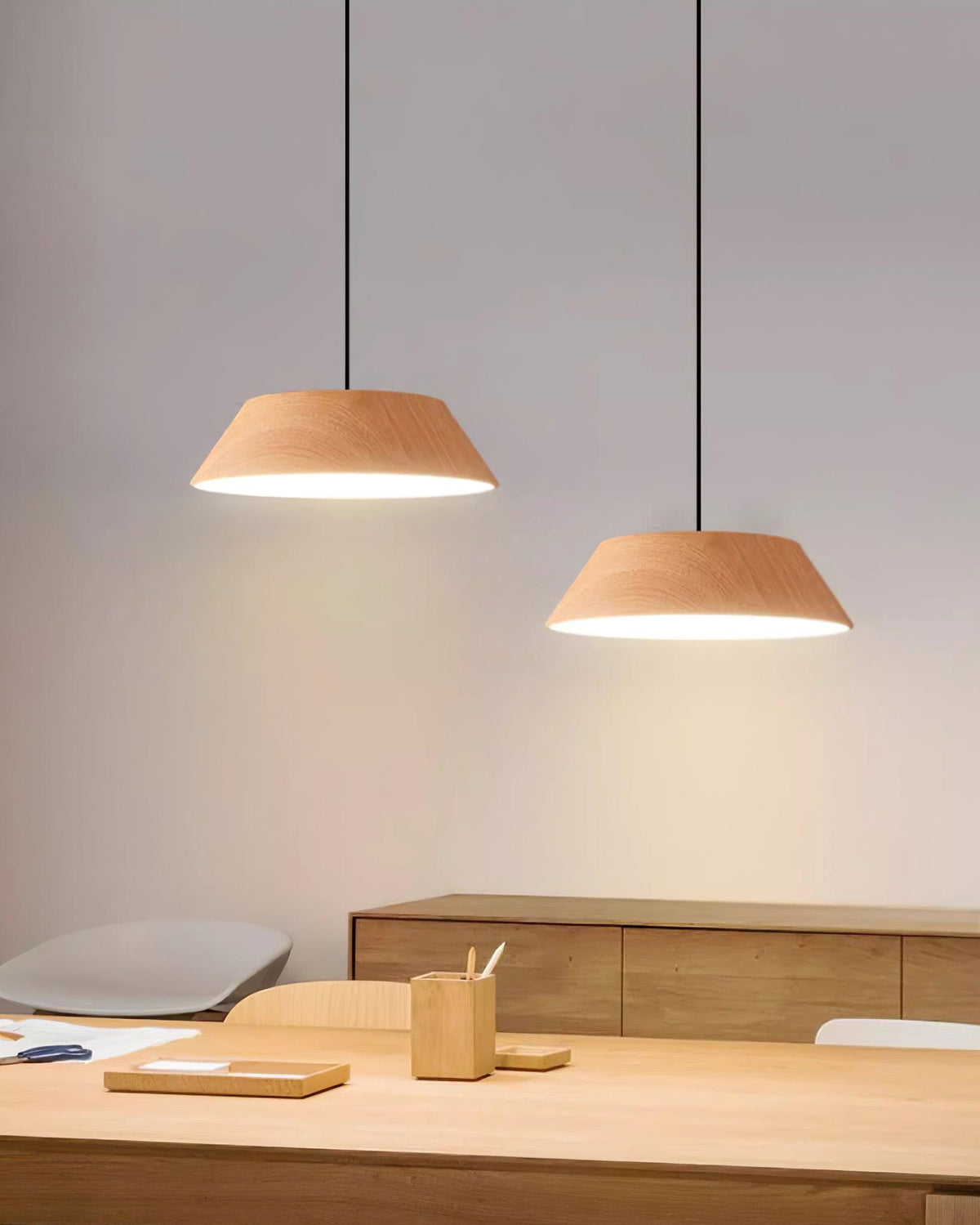 Integrated LED Pendant Light With Walnut Wood Grain
