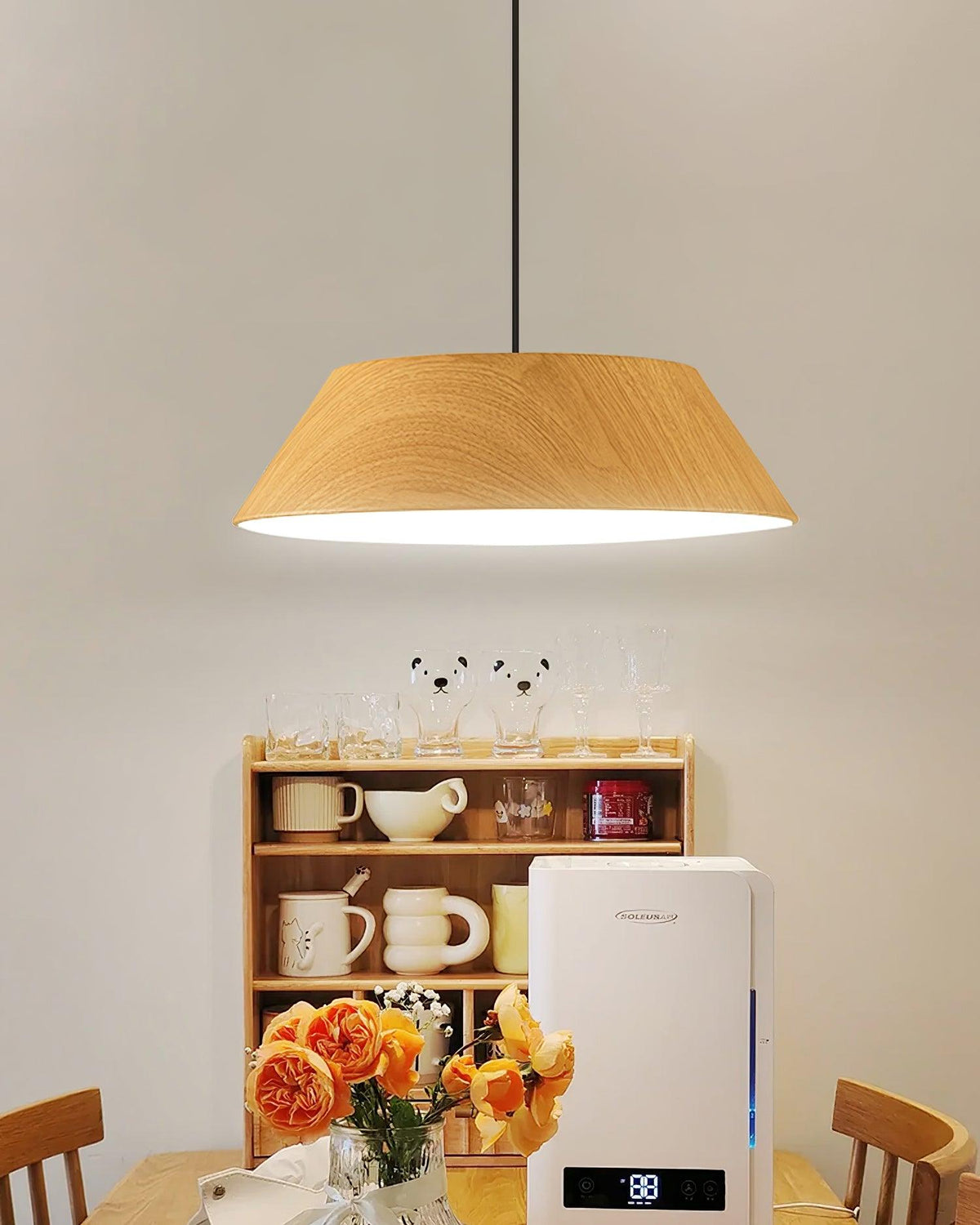 Integrated LED Pendant Light With Walnut Wood Grain