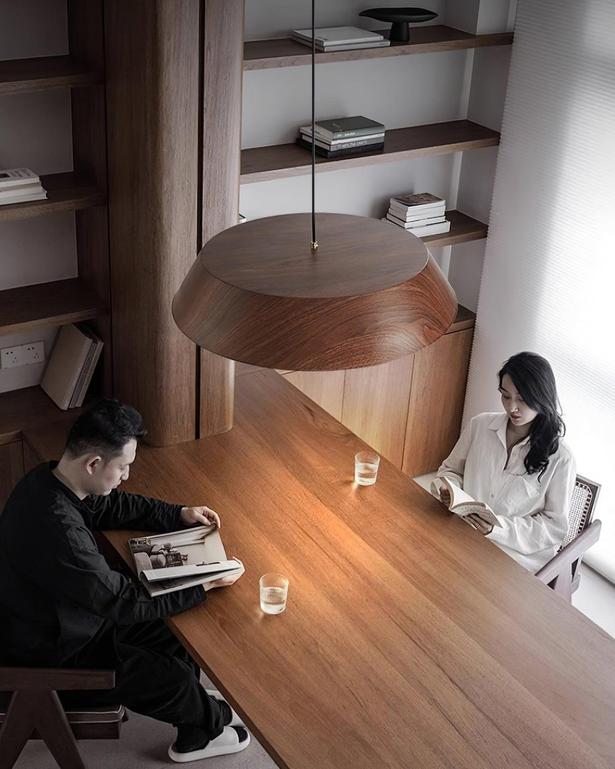 Integrated LED Pendant Light With Walnut Wood Grain