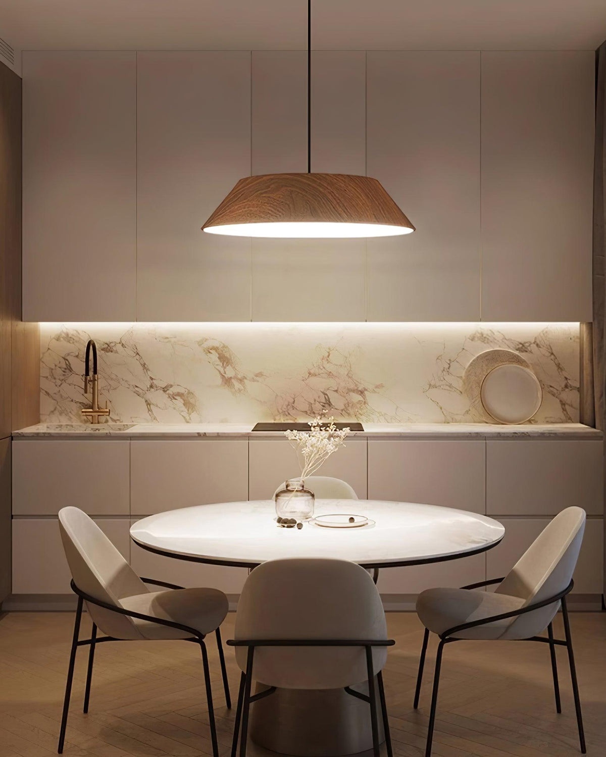 Integrated LED Pendant Light With Walnut Wood Grain