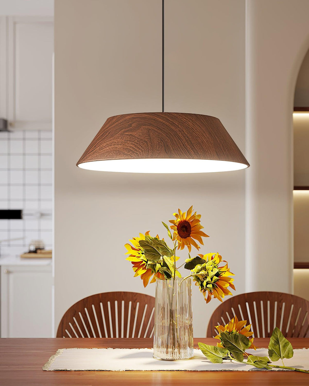Integrated LED Pendant Light With Walnut Wood Grain