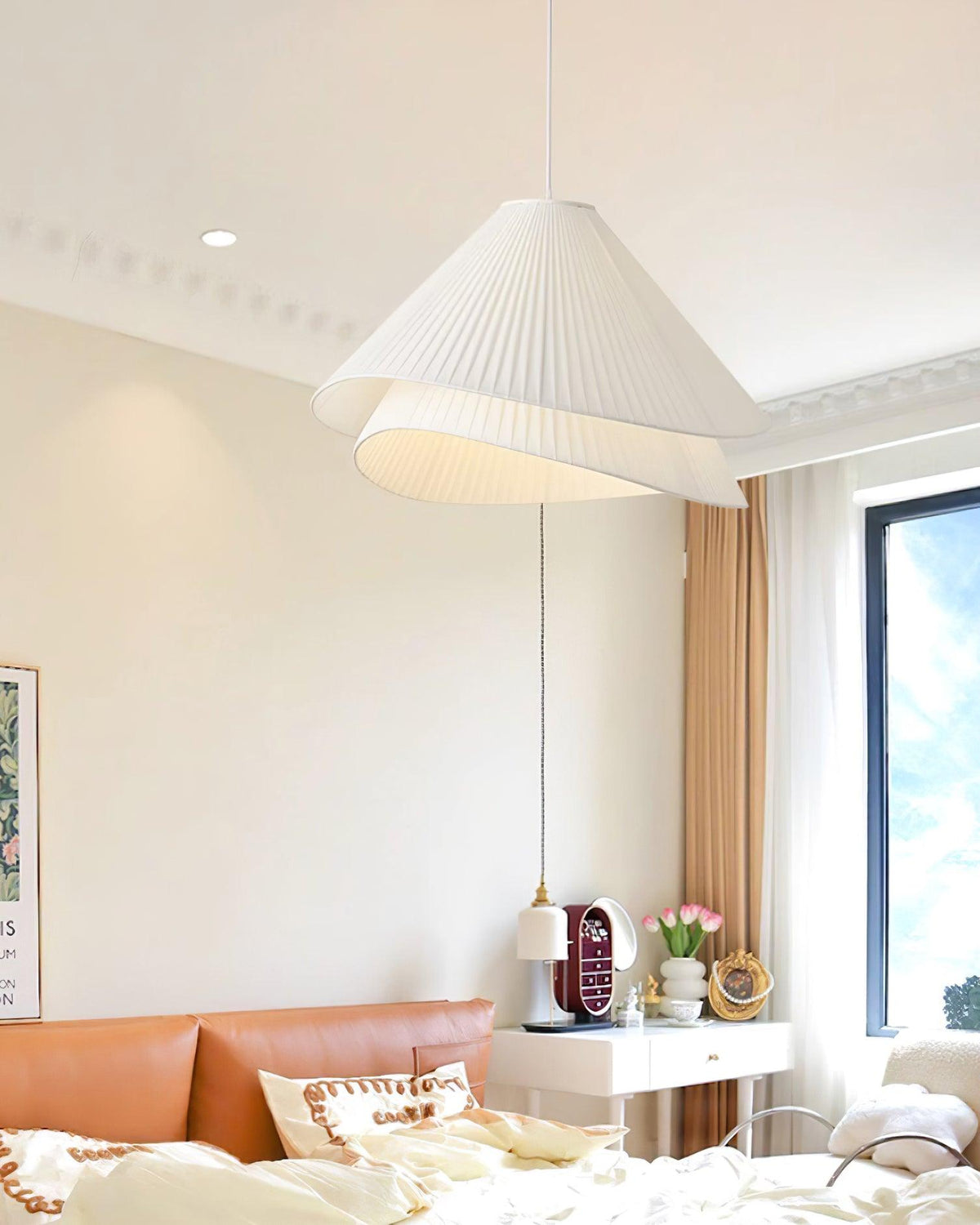 Soft Ambient Glow Pendant Light For Elegant Pleated Fabric
