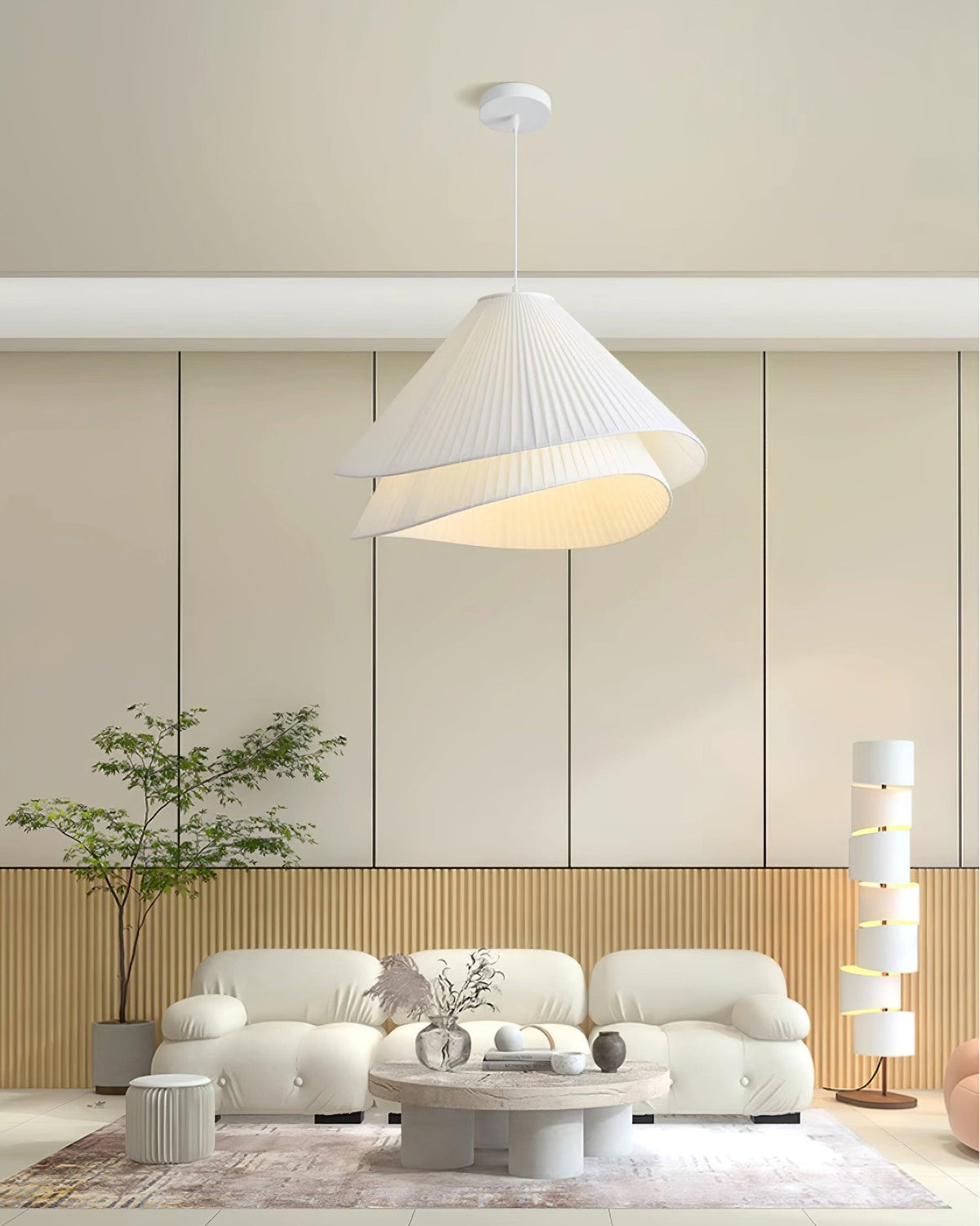 Soft Ambient Glow Pendant Light For Elegant Pleated Fabric