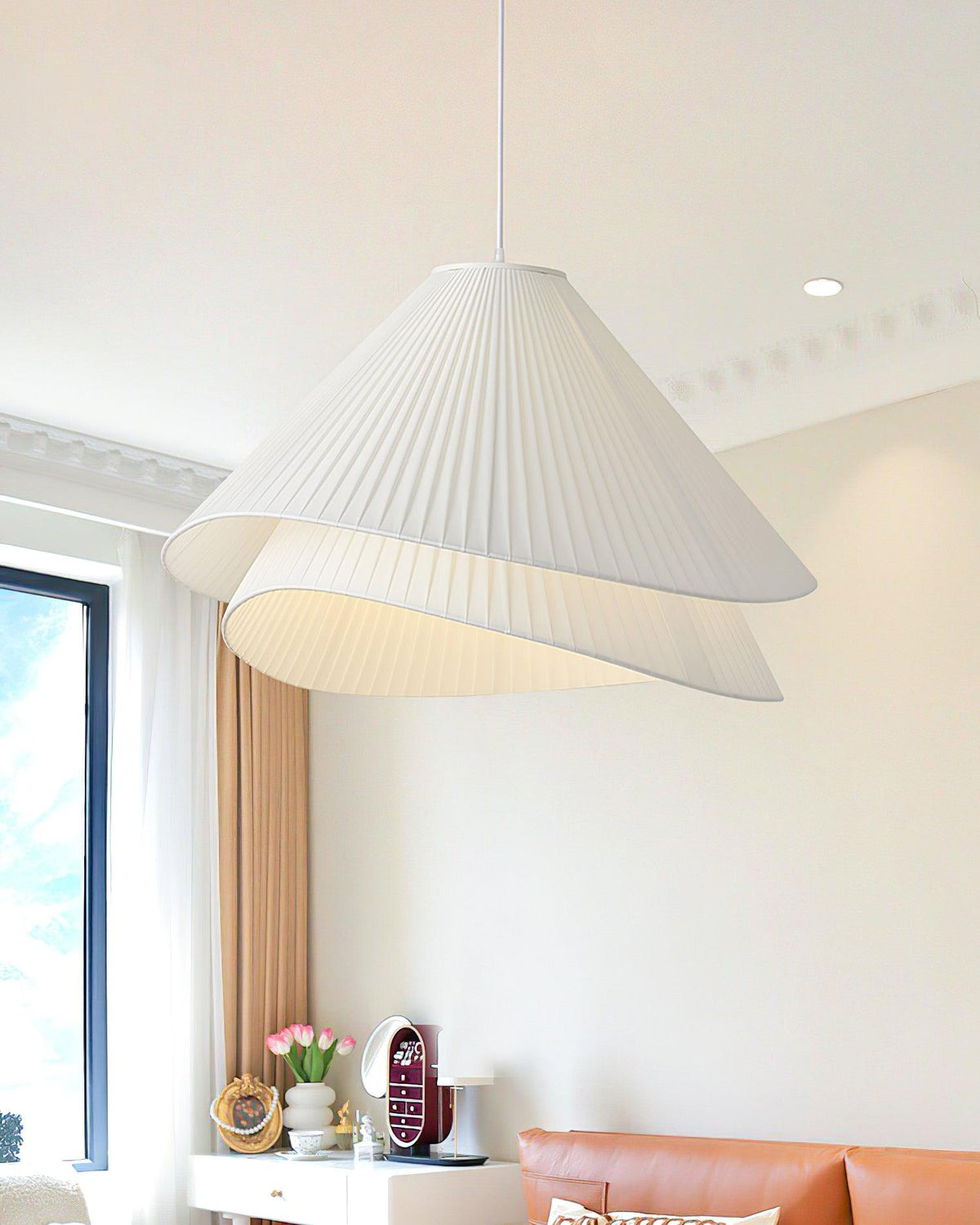 Soft Ambient Glow Pendant Light For Elegant Pleated Fabric