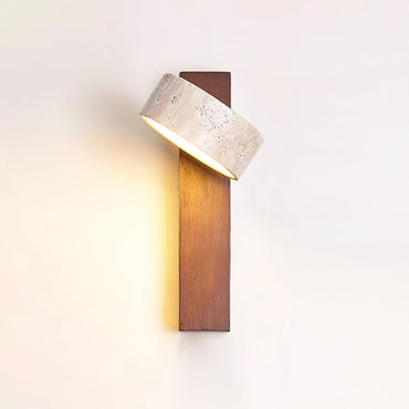 Yellow Shade Wood Wall Light With Aurora Tilted Travertine