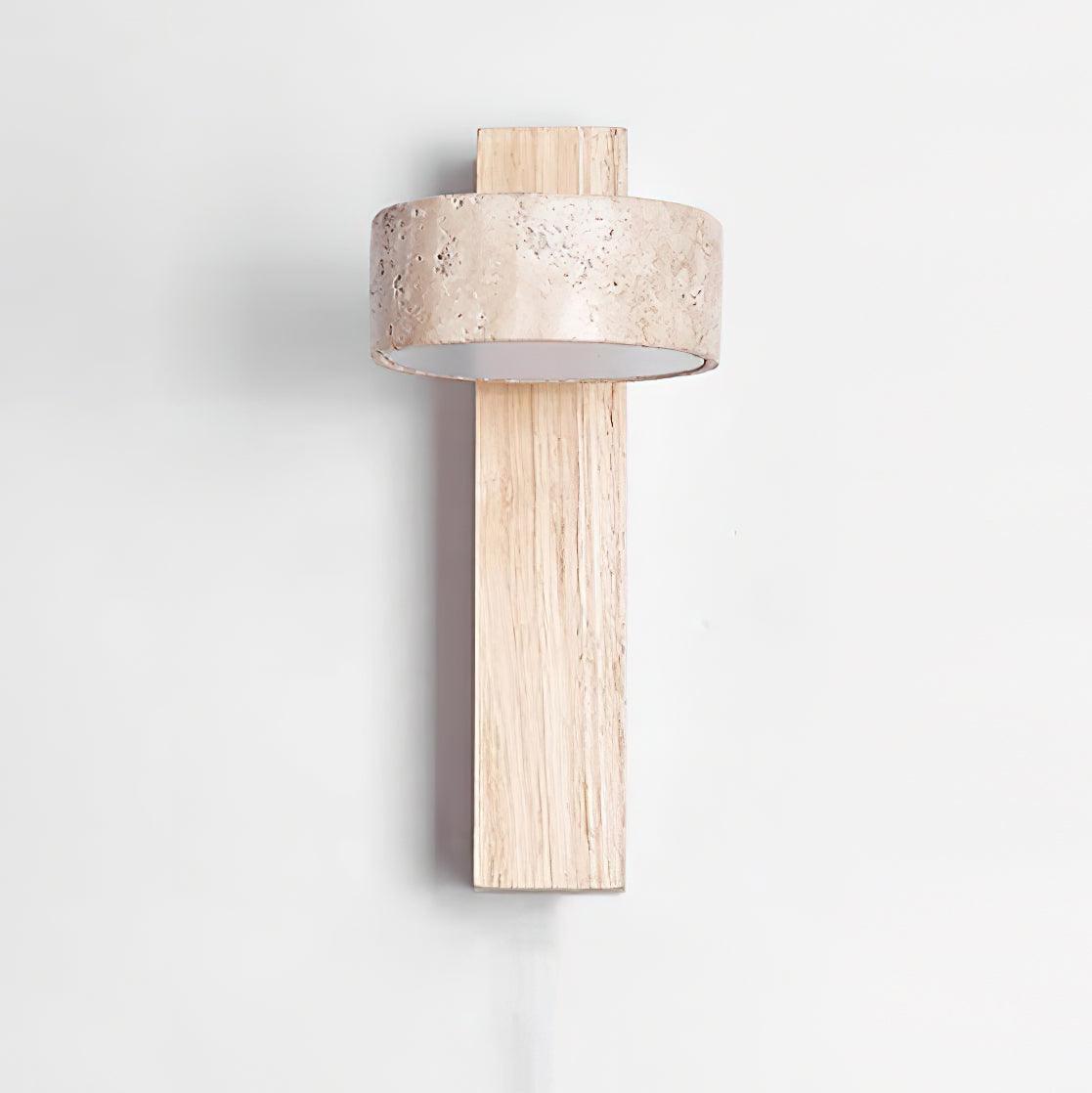Wall Light With Yellow Travertine Shade And Tilted Wood Beam