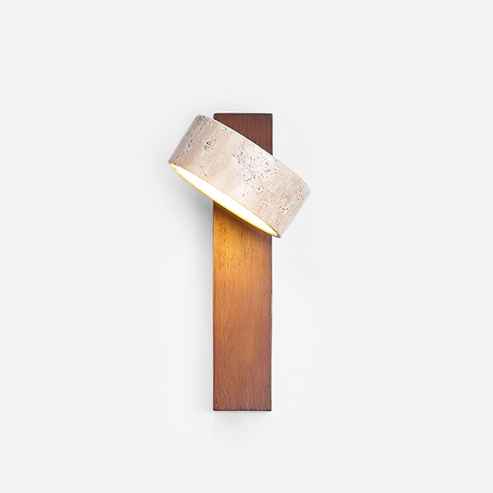 Wall Light With Yellow Travertine Shade And Tilted Wood Beam