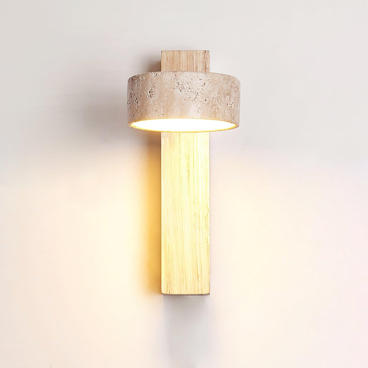 Yellow Shade Wood Wall Light With Aurora Tilted Travertine
