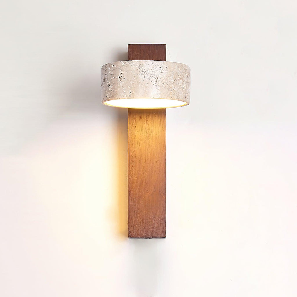 Yellow Shade Wood Wall Light With Aurora Tilted Travertine
