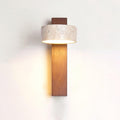Yellow Shade Wood Wall Light With Aurora Tilted Travertine