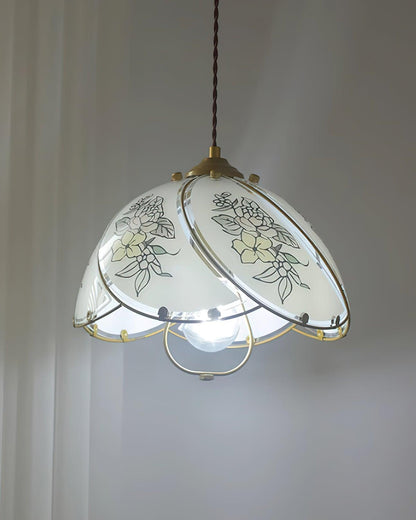 Vintage Metal Frame Pendant Lamp With Petal Glass Shade