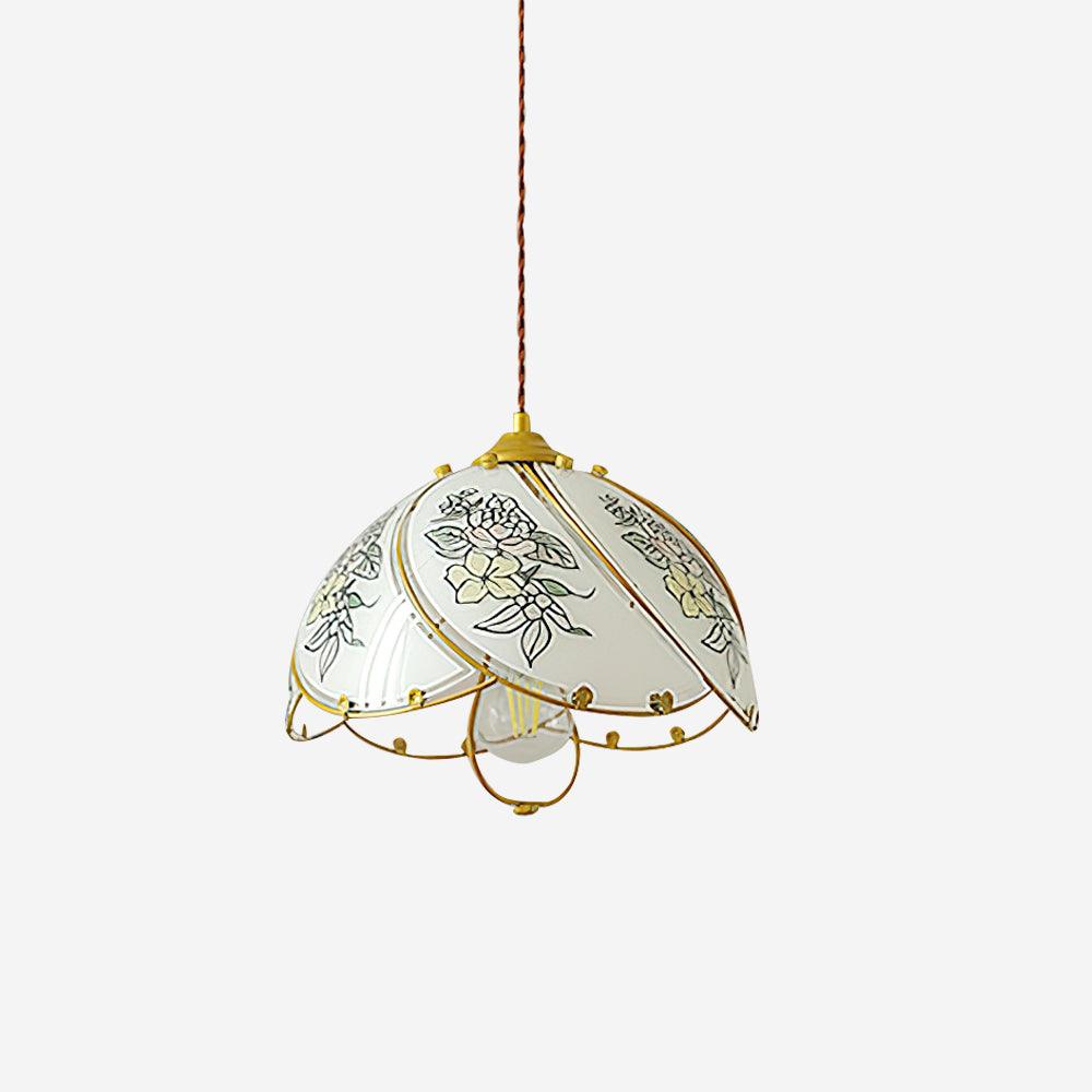 Vintage Metal Frame Pendant Lamp With Petal Glass Shade