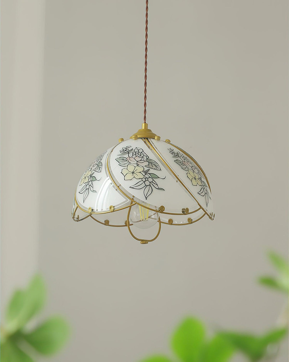 Vintage Metal Frame Pendant Lamp With Petal Glass Shade