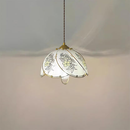 Vintage Metal Frame Pendant Lamp With Petal Glass Shade