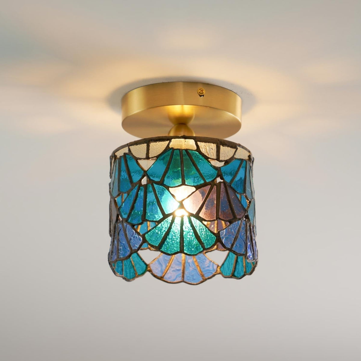 Stained Glass Shade Bloom Glass Ceiling Light