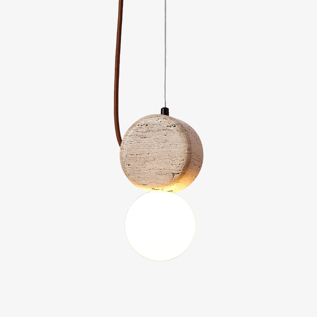 Warm Ambient Glow Double Disc Travertine Pendant Light