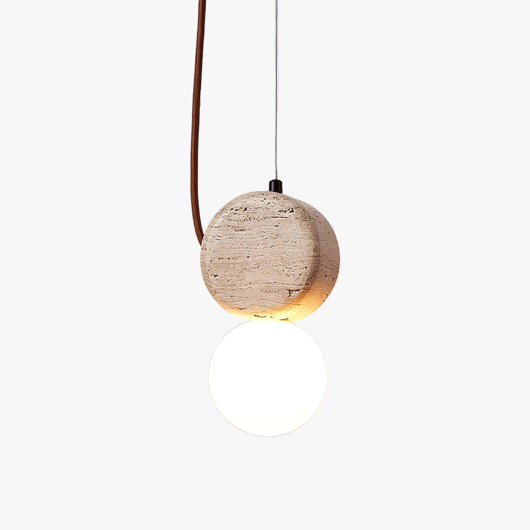 Warm Ambient Glow Double Disc Travertine Pendant Light