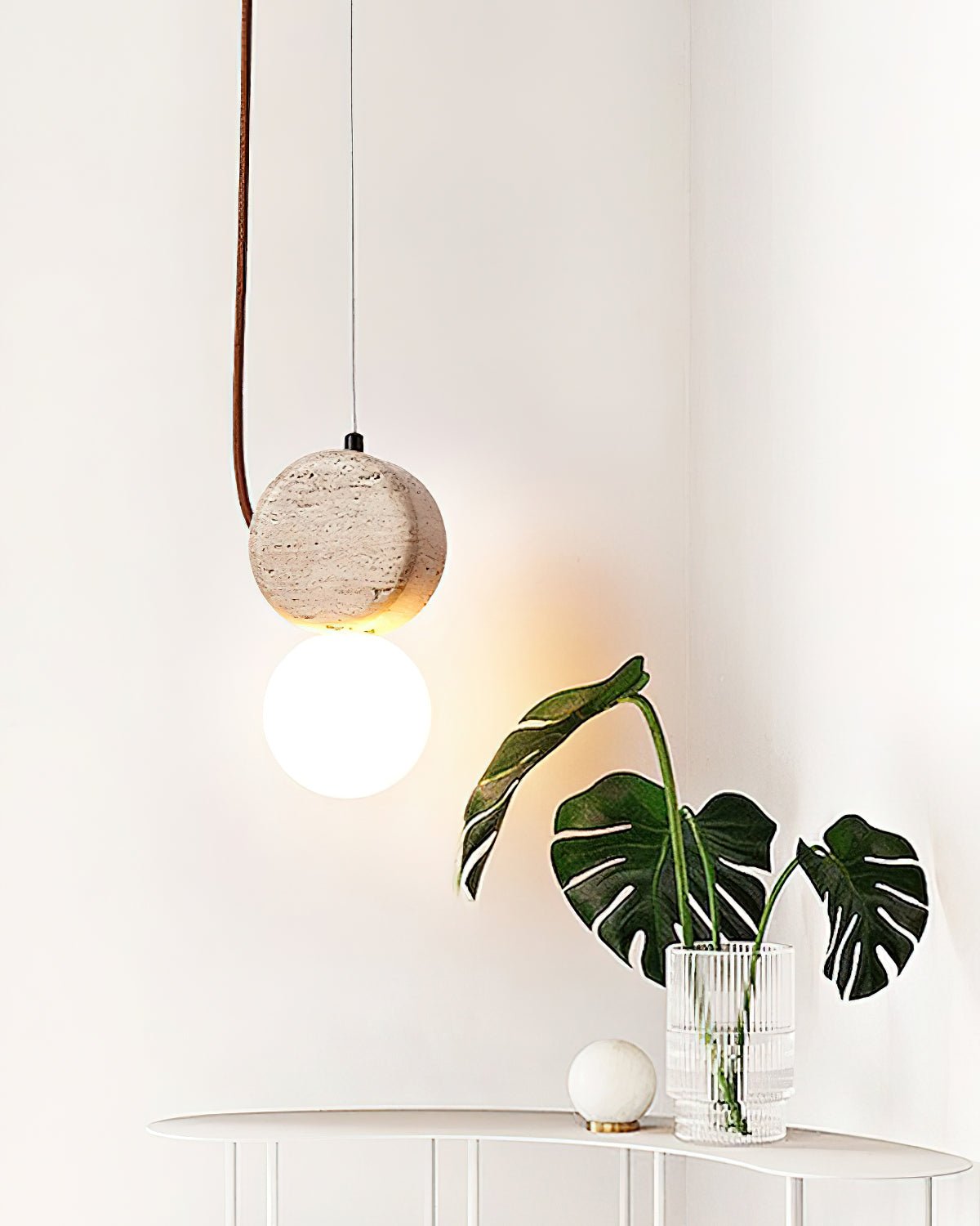 Warm Ambient Glow Double Disc Travertine Pendant Light